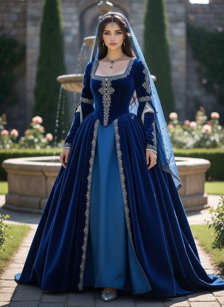 Medieval Renaissance Dress Women - Robe de bal bleue médiévale Tudor