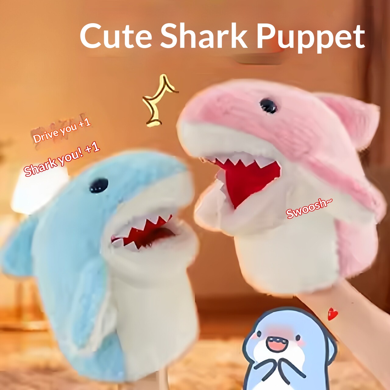 Prank Toys - Marionnette de main requin en peluche,