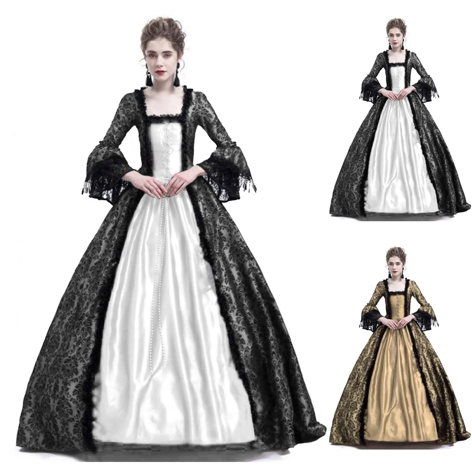 Medieval Renaissance Dress Women - Robe longue médiévale vintage pour femme,