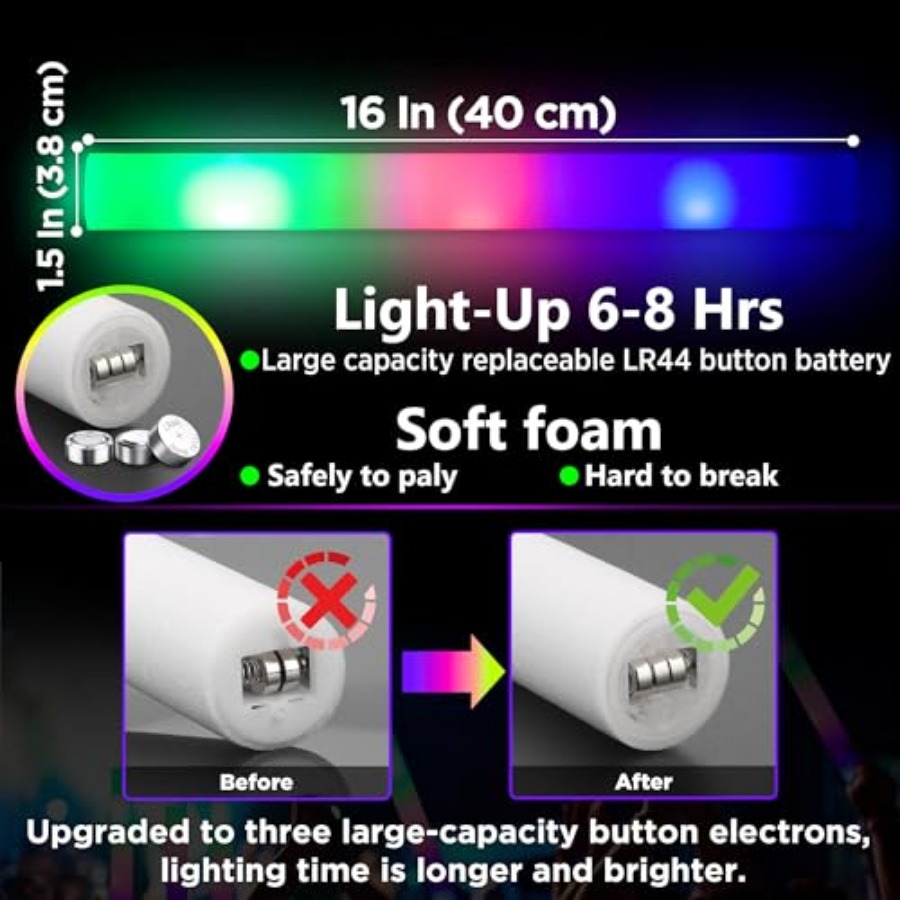 Lot de bâtons lumineux en mous - Flashing Led Foam Sticks Party avis et prix