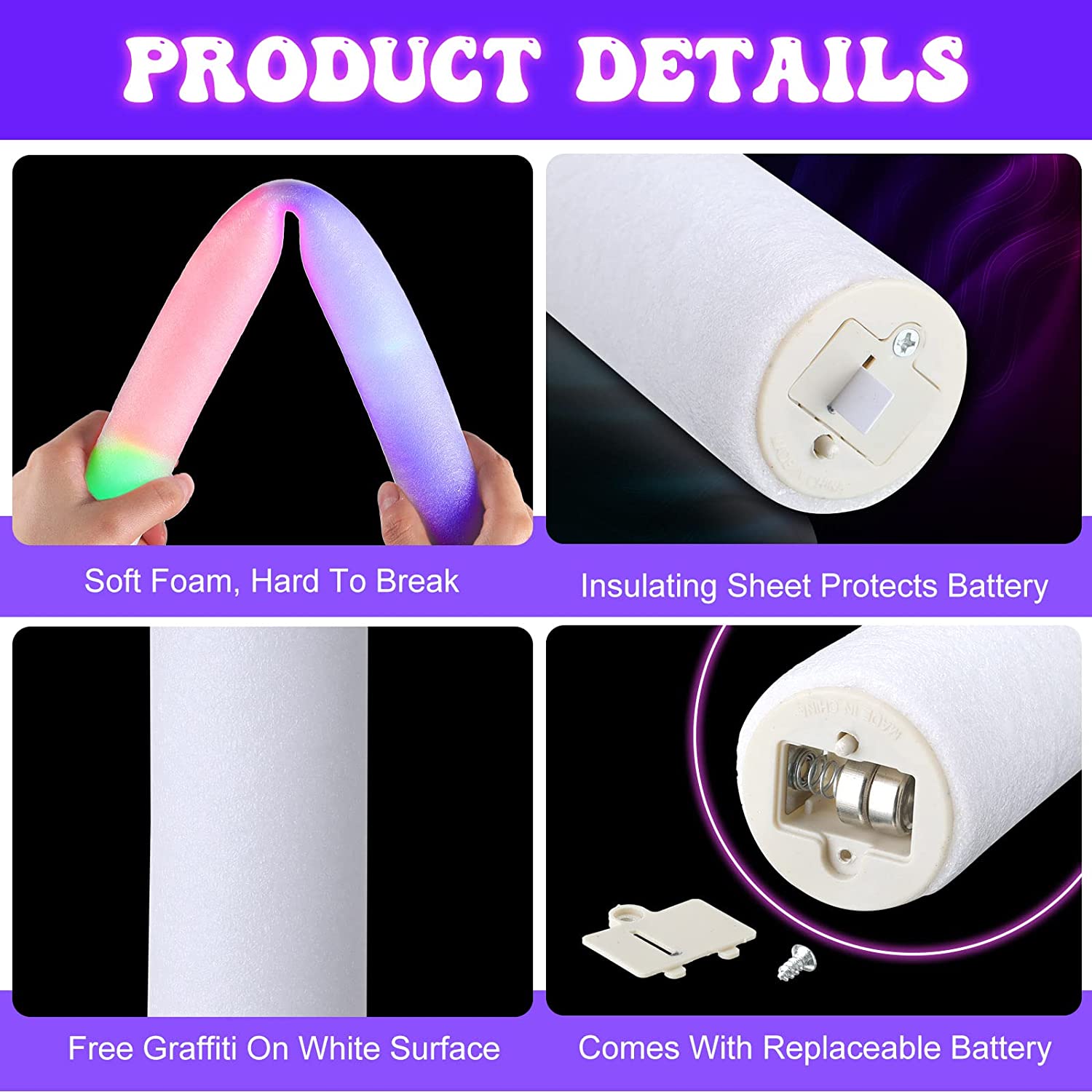 30/60 pièces LED lueur mousse  - Flashing Led Foam Sticks Party avis et prix