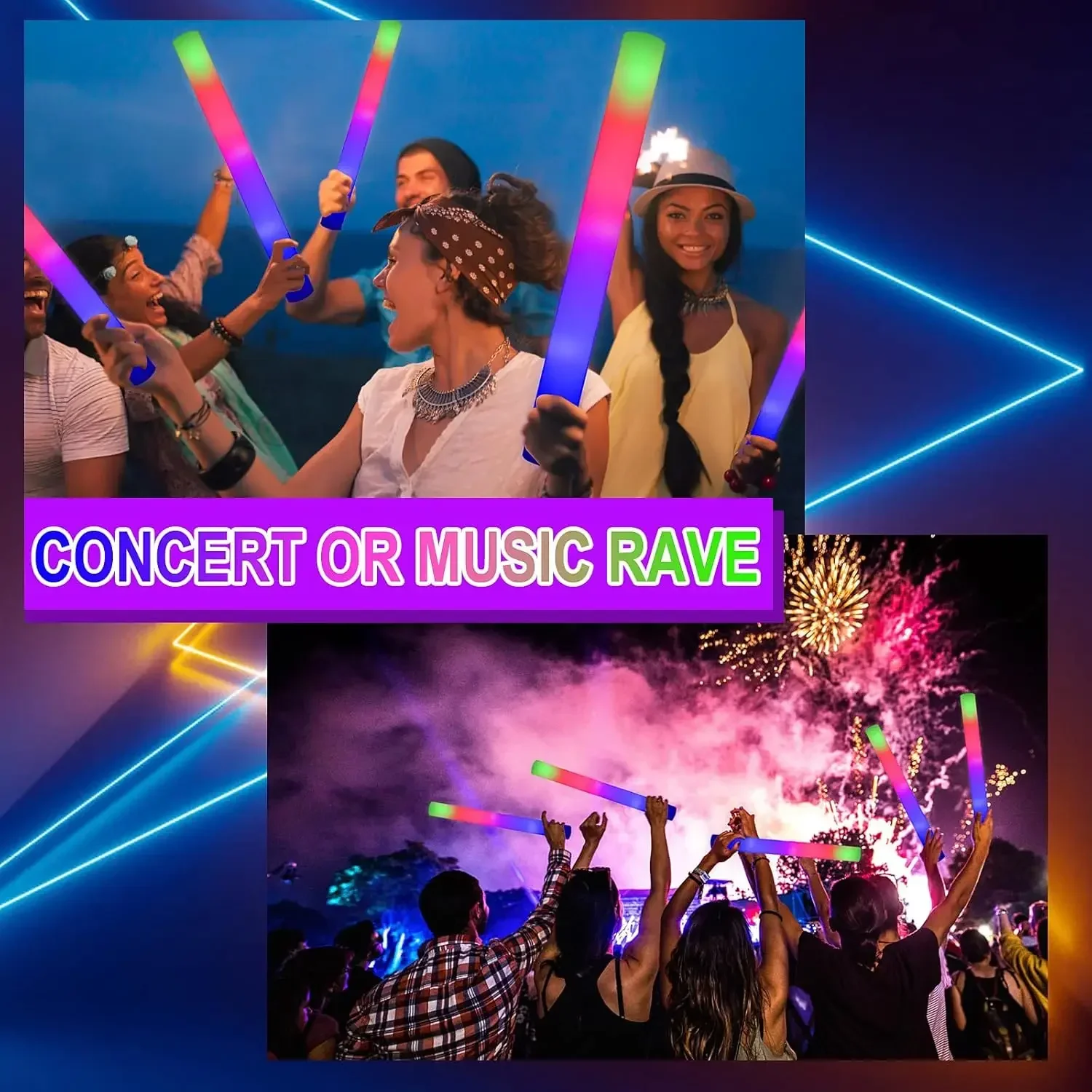 3Z-50PCS Bâtonnets lumineux en - Flashing Led Foam Sticks Party avis et prix