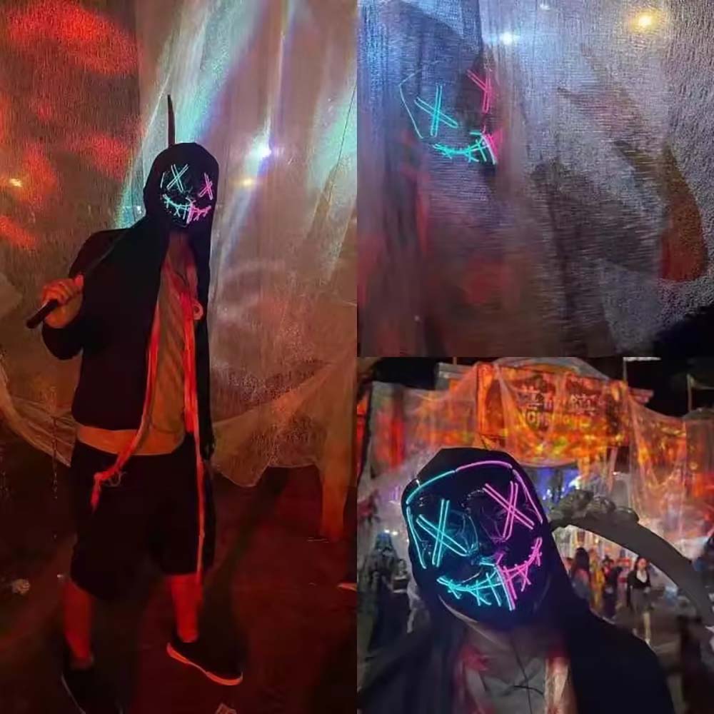 Masque néon LED sans fil qui b - Led Purge Mask Halloween avis et prix