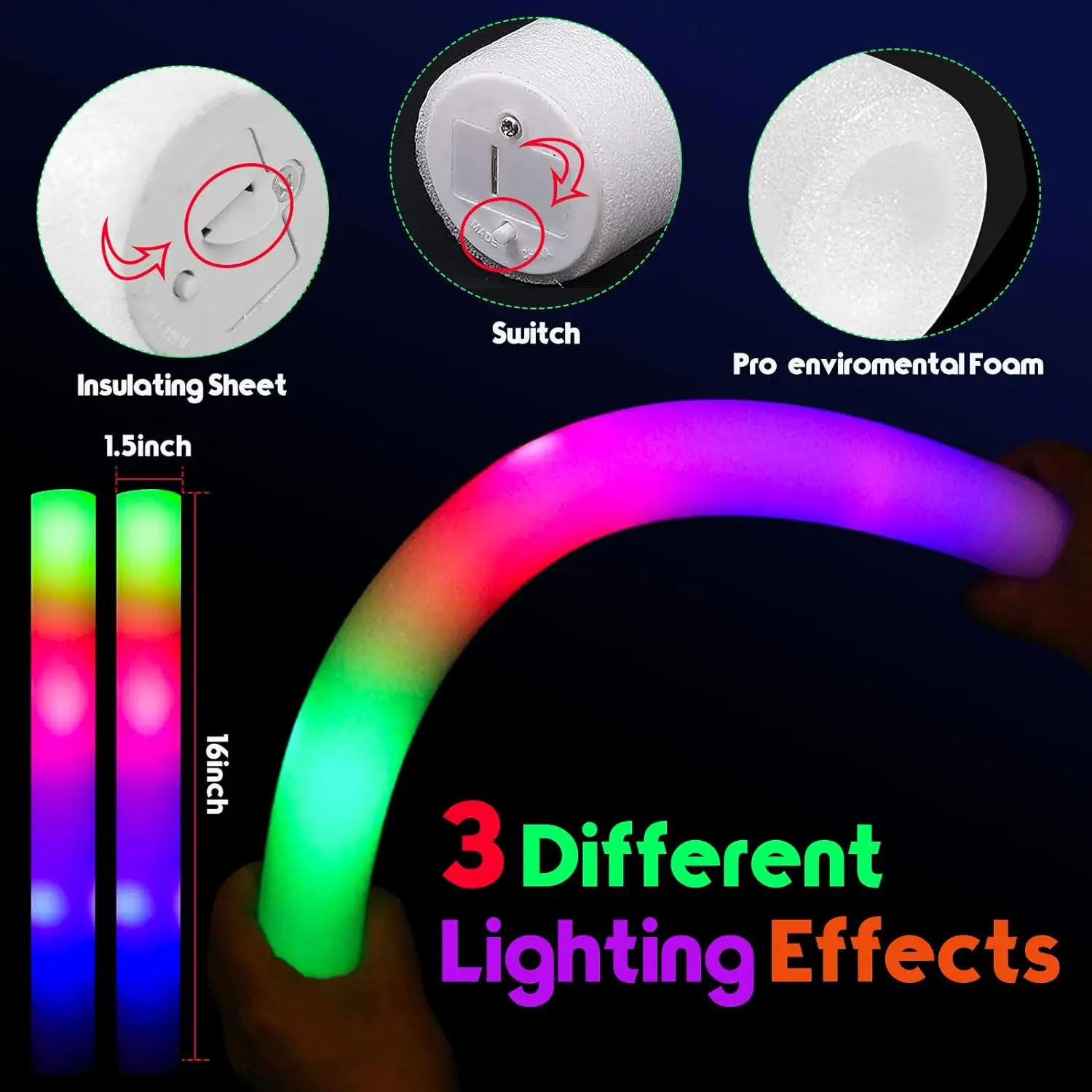 Bâtons lumineux en mousse, 30  - Flashing Led Foam Sticks Party avis et prix